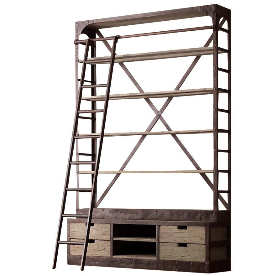 Restoration Hardware Bookcase & Ladder Chairish