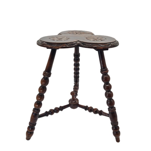 Antique Oak Side Table with Ornate Tabletop, 1920s For Sale - Image 10 of 10