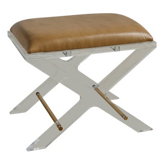 Delano Gold Dorian Saddle Lucite X-Bench For Sale