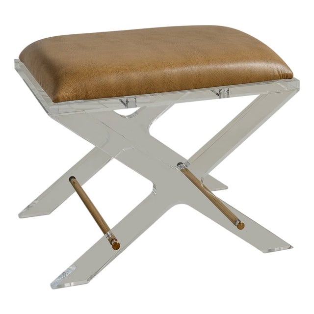 Delano Gold Dorian Saddle Lucite X-Bench For Sale