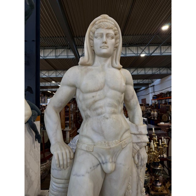 Figures on Round Bases in Solid Carrara Marble, Set of 2 For Sale - Image 3 of 15