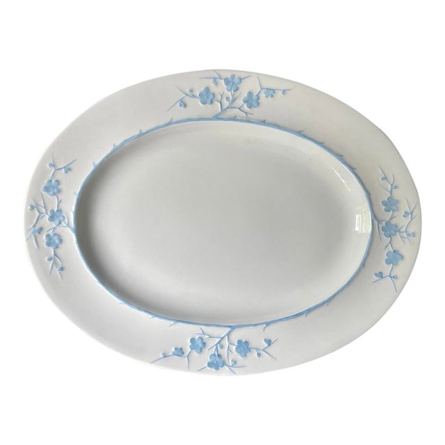 Early 20th Century Large 15” Platter Spode Blanche De Chine Cherry Blossom English Ironstone Grand Millennial Decor For Sale