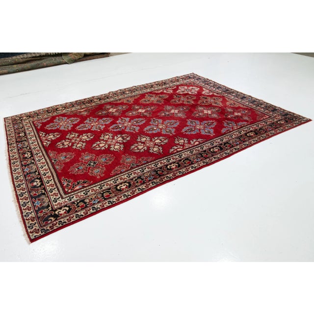 Red Handmade Red Persian Wool Rug Vintage Kashan With Allover Pattern For Sale - Image 8 of 8