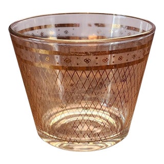 Vintage Glass With Gold Design Mid Century Ice Bucket, 1950s For Sale