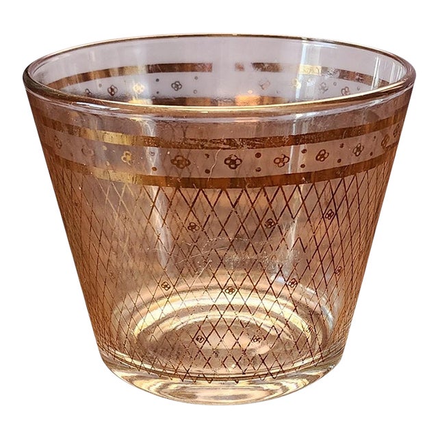 Vintage Glass With Gold Design Mid Century Ice Bucket, 1950s For Sale