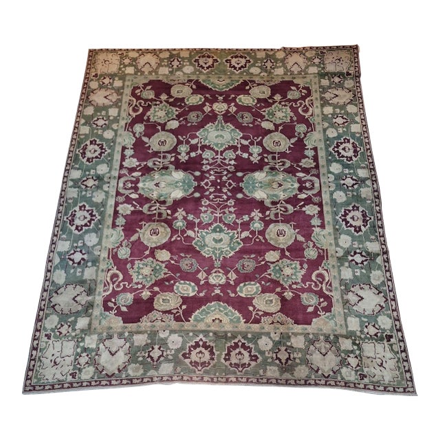 Late 20th Century Hand-Knotted Indian Agra Wool Rug, 14'3" × 11'4" For Sale