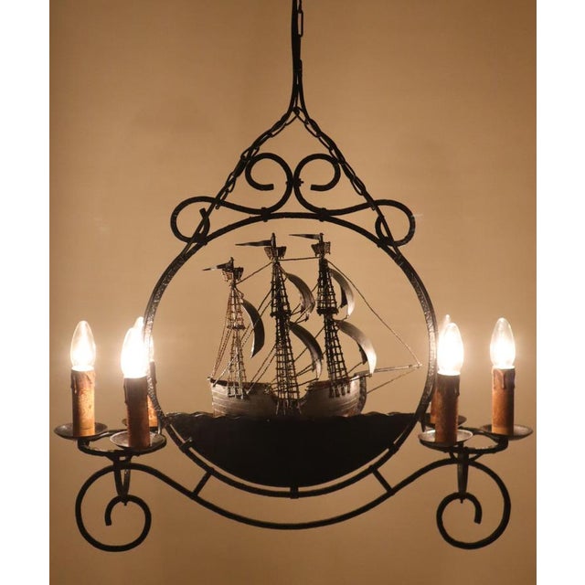 Wrought Iron Sailing Ship Frigate Hanging Lamp For Sale - Image 16 of 18