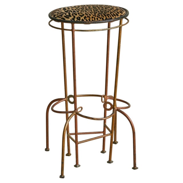 Vintage Custom Italian Metal Bar Stool with Leopard Upholstery - 2 Available For Sale - Image 10 of 18