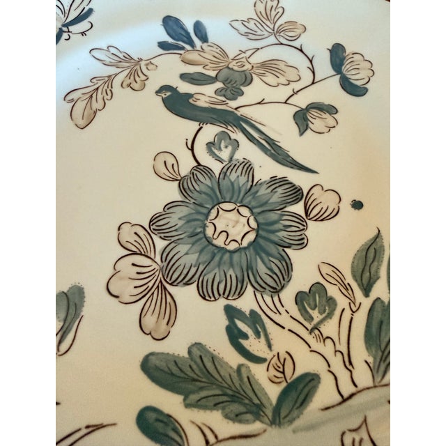 Chinoiserie Vintage Adams India Parrot Gray Chinoiserie Ironstone Dinner Plates, Pair For Sale - Image 3 of 7
