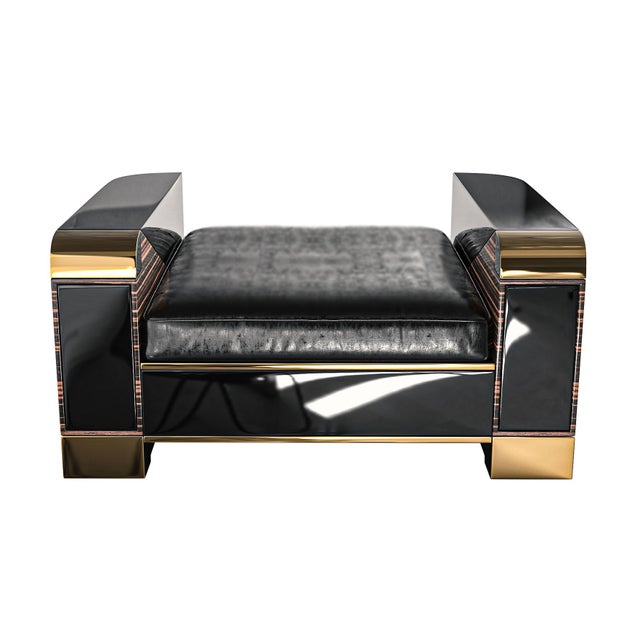 Not Yet Made - Made To Order "Semiretta" Ottoman With Bronze, Polished Ebony, Stainless Steel For Sale - Image 5 of 6