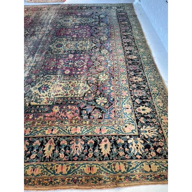 Antique Garden Inspired Design PALACE SIZE Charcoal, Magenta, Denim Blue Rug 11.4 x 17.7 For Sale - Image 12 of 13