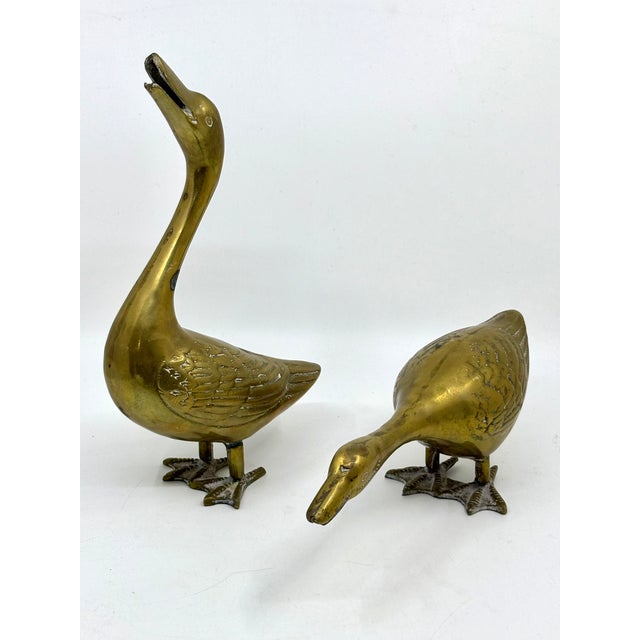 Traditional Vintage Solid Brass Duck Decorative Statues- A Set of 2 For Sale - Image 3 of 5