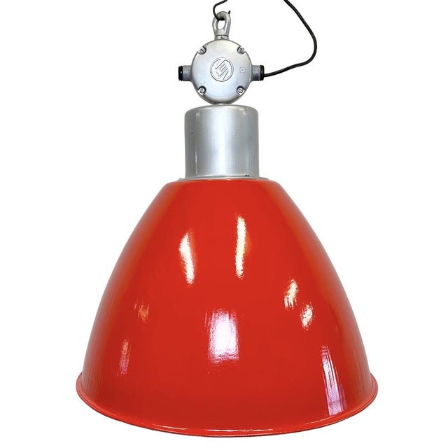 Large Industrial Red Painted Factory Lamp from Elektrosvit, 1960s For Sale - Image 16 of 16
