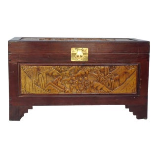 Vintage Chinese Asian Ornately Carved Wood Camphor Dorwy Hope Chest ~ Trunk For Sale