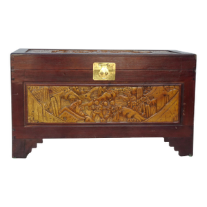 Vintage Chinese Asian Ornately Carved Wood Camphor Dorwy Hope Chest ~ Trunk