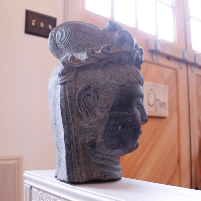Chinese Carved Stone Buddhistic Head, (Bodhisattva) For Sale - Image 10 of 13