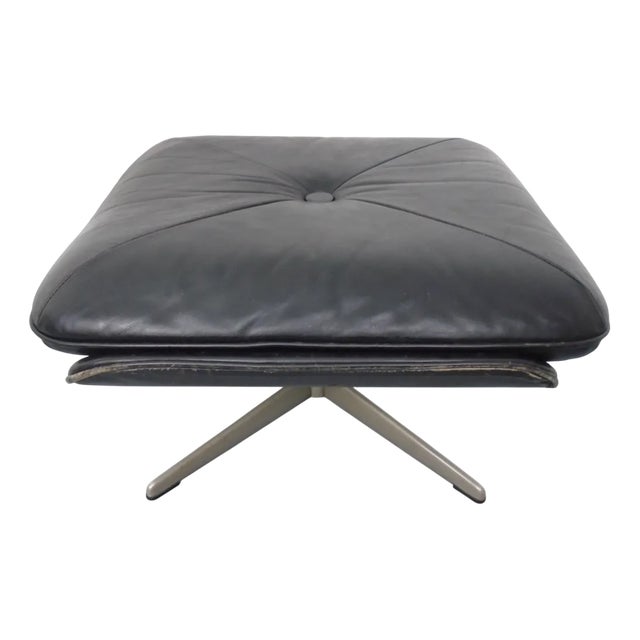 Black Leather Ottoman, Germany, 1960s For Sale