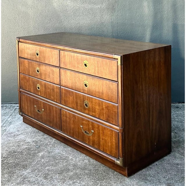 Vintage Drexel Wood and Metal Campaign Dresser For Sale - Image 11 of 12