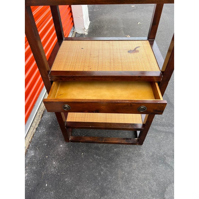 Vintage Dark Wood & Cane Open Shelving With Drawer For Sale In Philadelphia - Image 6 of 9