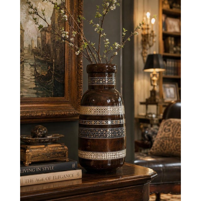 Antique Handcrafted Mother-of-Pearl Inlaid Heavy Wood Vase. 12 in/30.5 Cm For Sale - Image 12 of 12