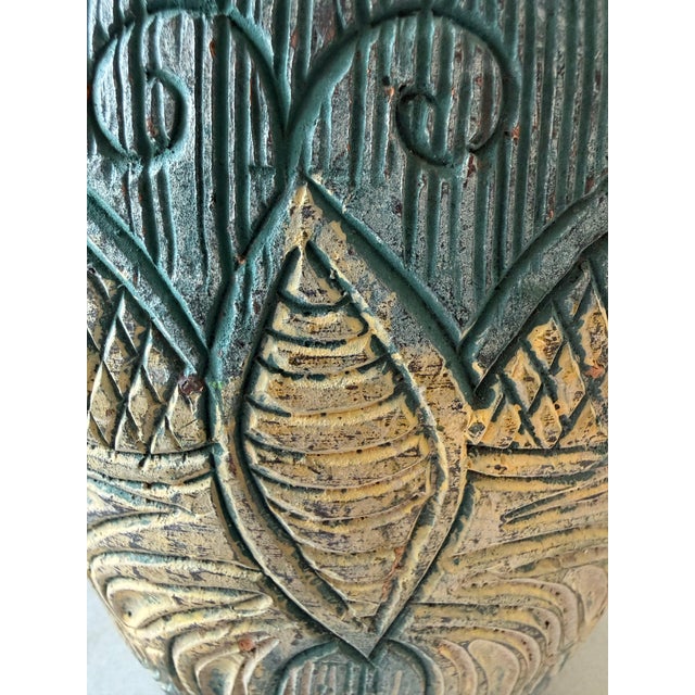 Ceramic Handmade Sgraffito Pottery Vase With Butterfly and Floral Design For Sale - Image 7 of 9