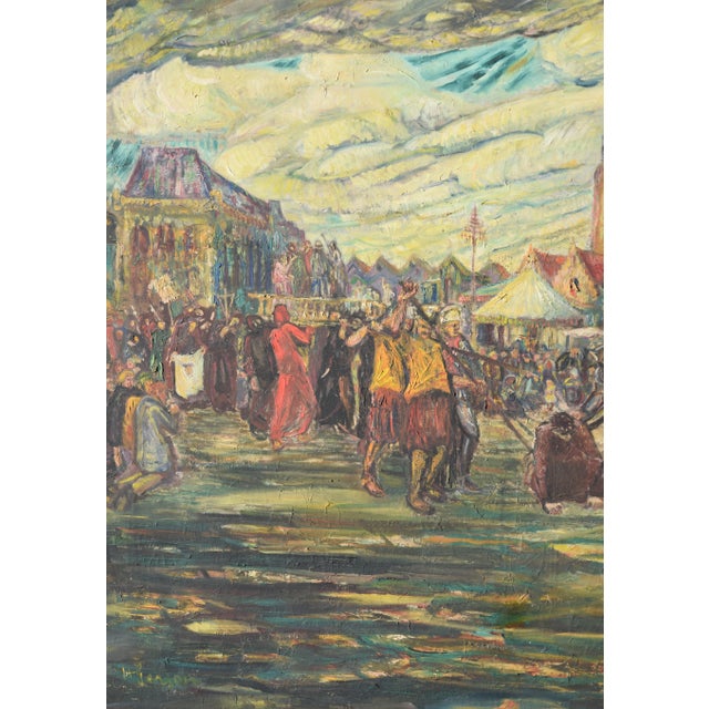 Hans Gerson, Penitential Procession in Veurne, 1908, Oil Painting on Canvas, Framed For Sale - Image 4 of 14