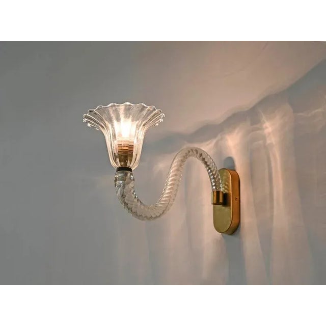 Metal 1950s Murano Glass and Brass Flower Sconces from Barovier - Set of 2 For Sale - Image 7 of 18