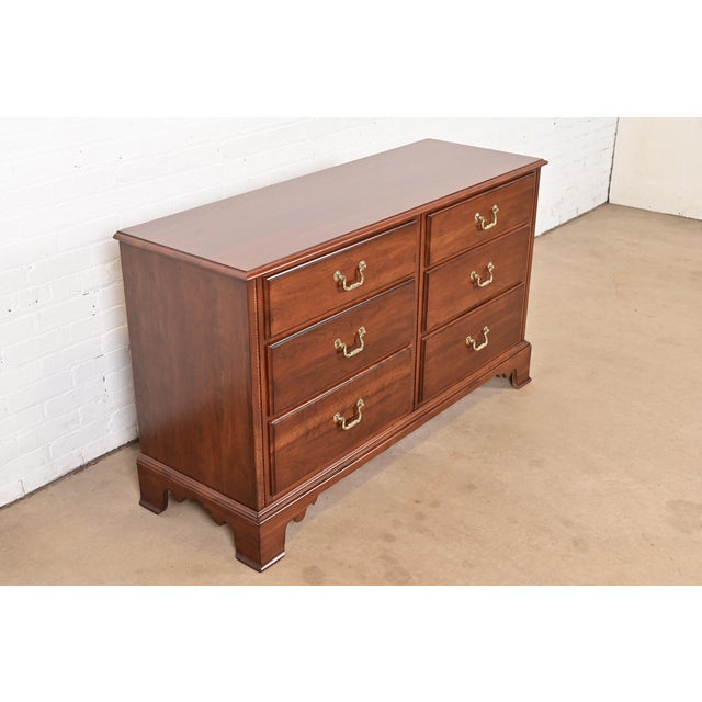 Ethan Allen Ethan Allen Georgian Solid Cherry Wood Double Dresser or Chest of Drawers, Newly Refinished For Sale - Image 4 of 12