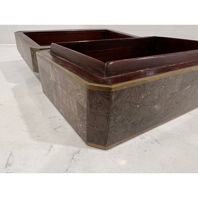 Gemstone Vintage Maitland Smith Tessellated Stone, Brass, Malachite & Amethyst Box For Sale - Image 7 of 11