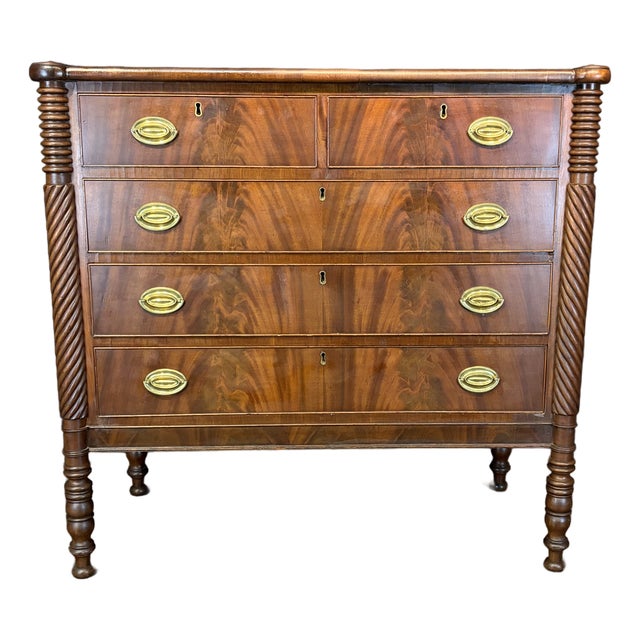 Antique Sheraton Mahogany Cookie Corner Four Drawer Chest Commode For Sale