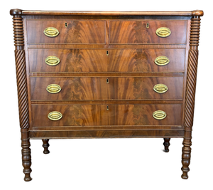 Antique Sheraton Mahogany Cookie Corner Four Drawer Chest Commode