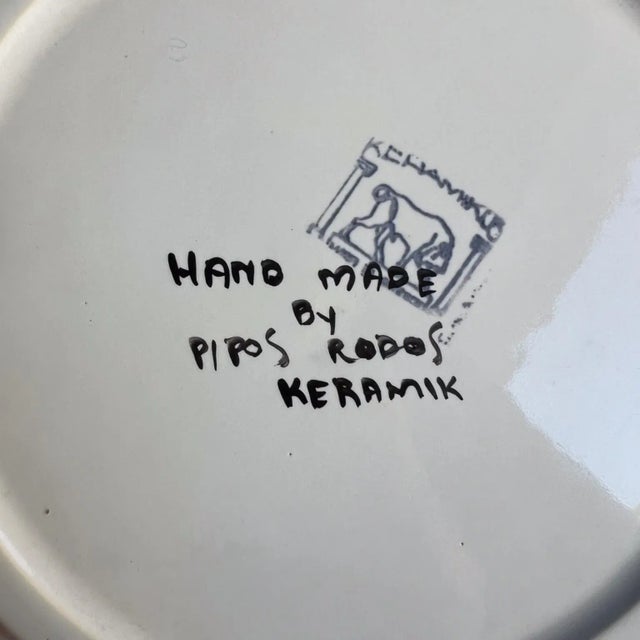 Green Rodos Keramik Decorative Hand Painted Green Plate Wall Decor For Sale - Image 8 of 12