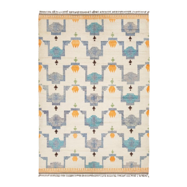 Abstract Geometric Hand-Knotted Modern Moroccan Style Wool Rug 10x15 For Sale