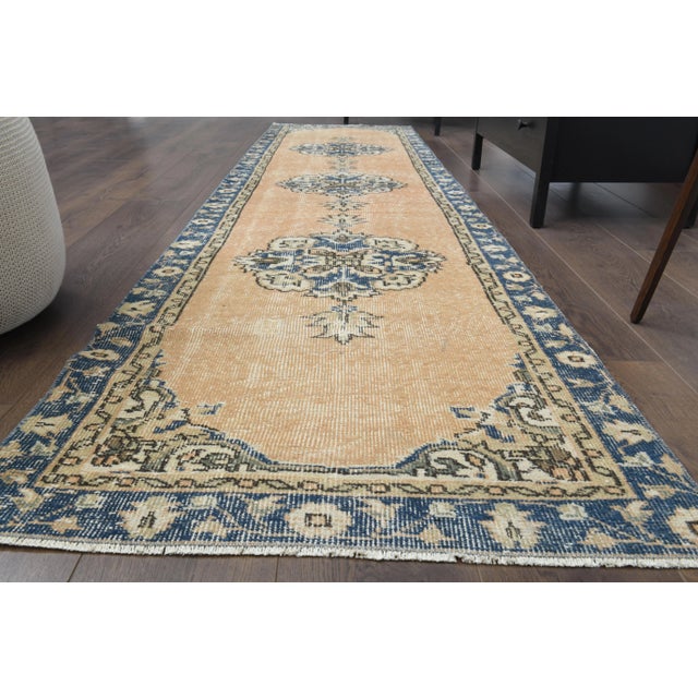 1970s Vintage Turkish Oushak Handmade Wool Orange Runner Rug For Sale - Image 5 of 11