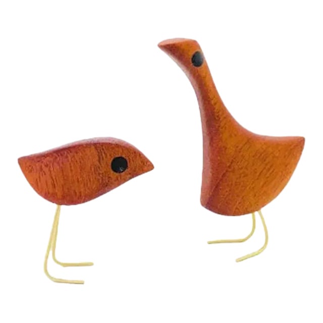 Contemporary Mid Century Modern-Style Decor Mahogany Jacob Hermann-Style Danish Bird Figurines- a Pair For Sale