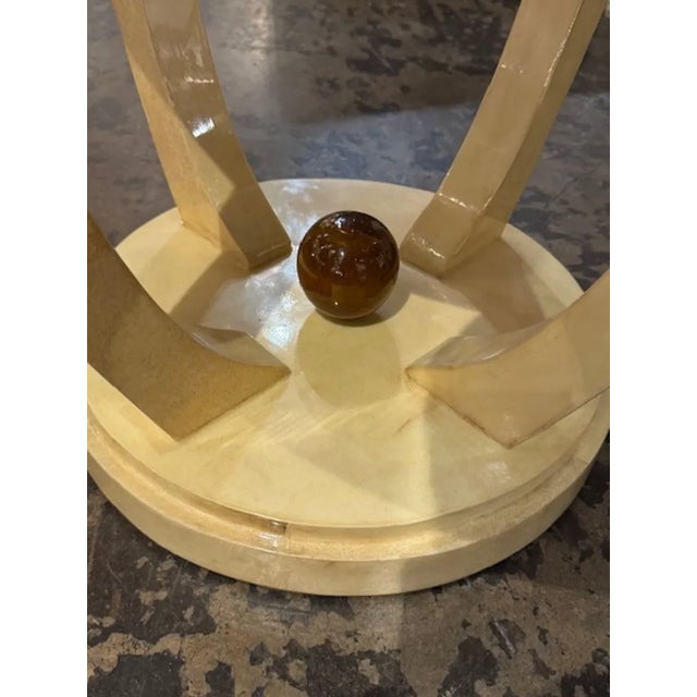 Early 21st Century Pair of Italian Art Deco Style Creme Colored Lacquered Parchment Tables For Sale - Image 5 of 5