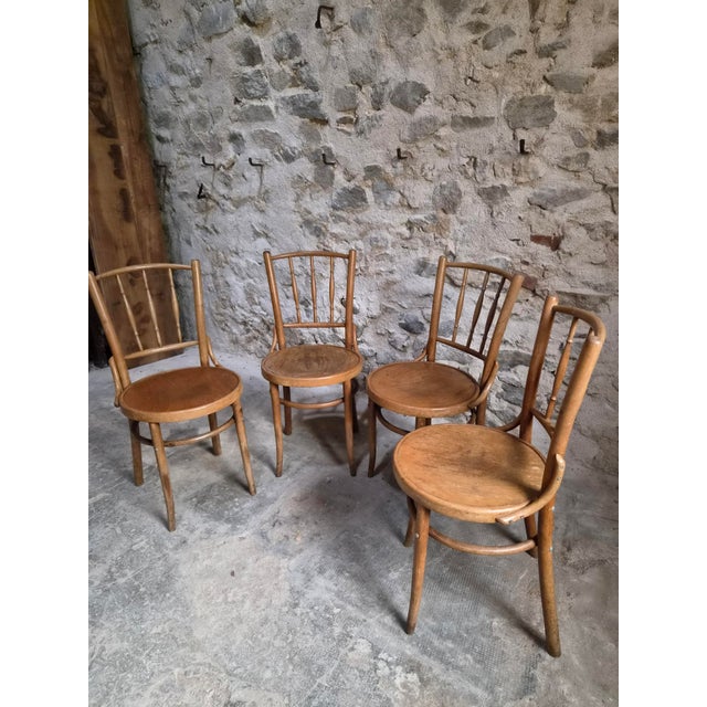 Brown Vintage Bentwood Bistro Chairs from Fischel, Czechoslovakia, 1940s, Set of 4 For Sale - Image 8 of 18