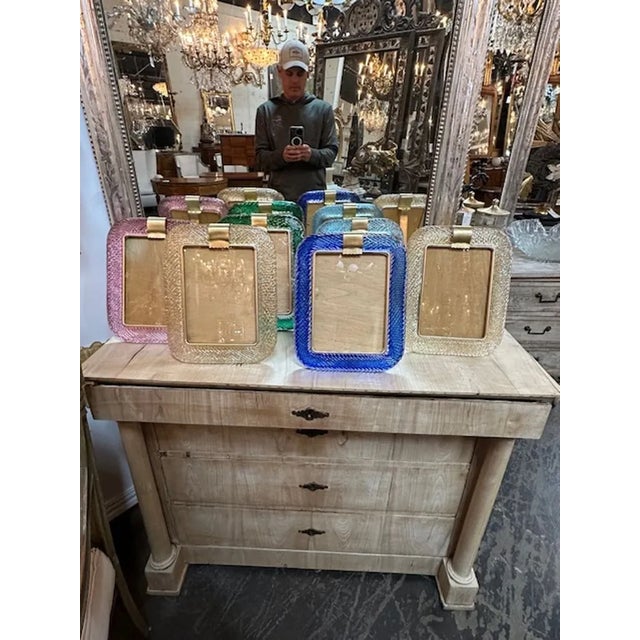 Gorgeous Murano glass and brass large scale picture frame. Circa 2000. Perfect for todays eclectic design!