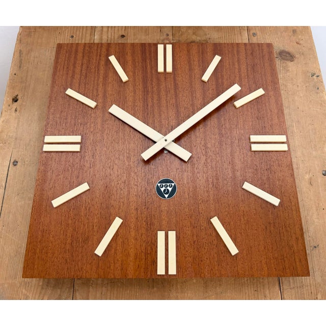 Vintage Brown Wooden Wall Clock from Pragotron, 1980s For Sale - Image 9 of 16