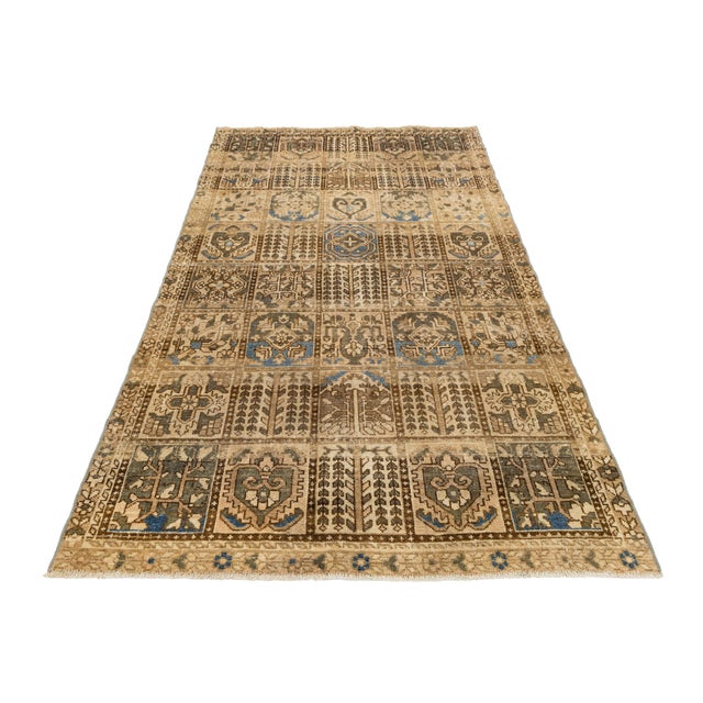 Tribal Vintage Hand-Knot Wool Grid Motif Area Rug in Earthy Tones & Slate Blue Accents For Sale - Image 3 of 9
