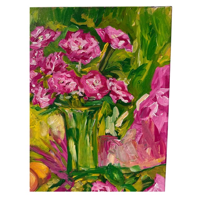 Large Signed Modern Floral and Fruit Still-Life Painting on Canvas, 24" For Sale - Image 4 of 6