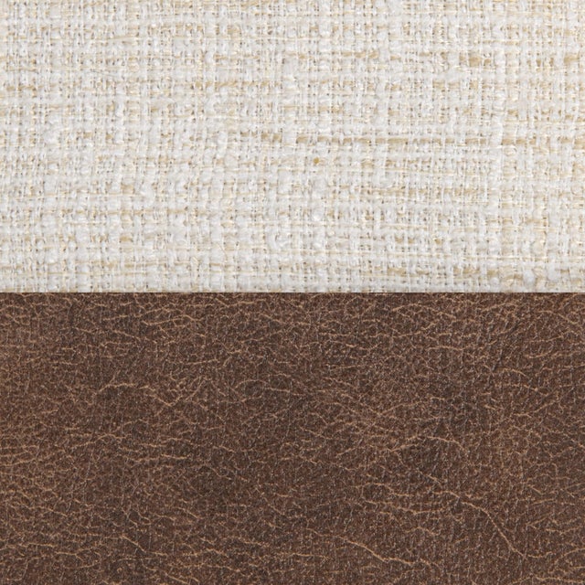 Brown Leather & Cream Modern Oval Bench For Sale - Image 4 of 5