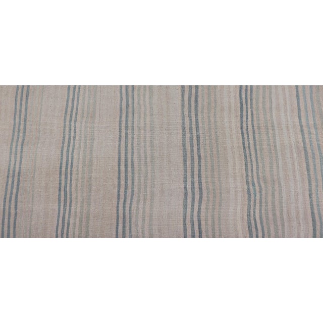 Mid 20th Century Striped Turkish Vintage Kilim Runner in Ivory and Soft Blue Tones For Sale - Image 5 of 11