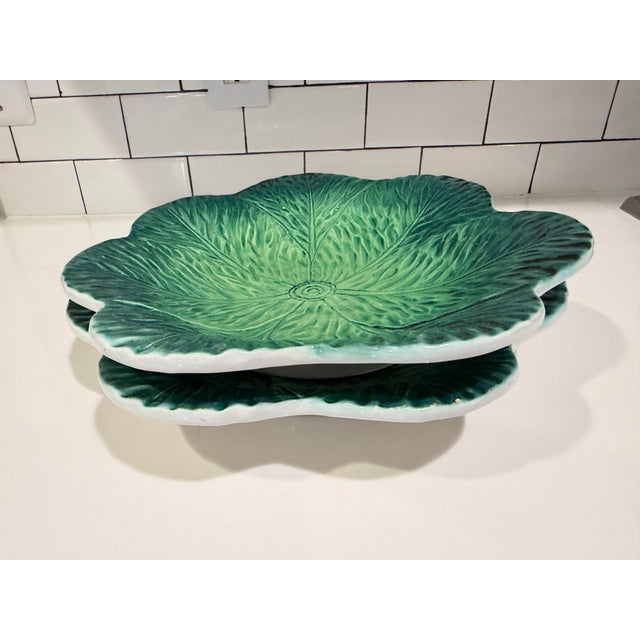 A pair of large cabbage leaf serving bowls. Marked-made in Italy. Great addition to your wall collection or for use with a...