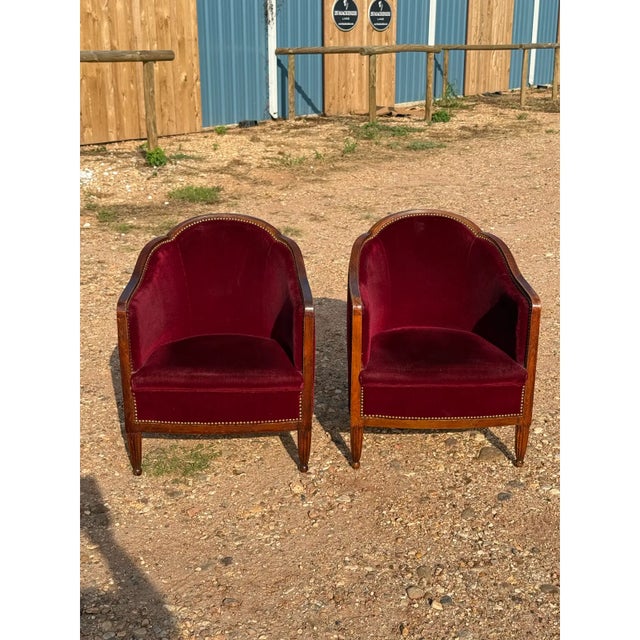 1940s Classic French Art Deco Barrel Back Club Chairs - A Pair For Sale - Image 4 of 12