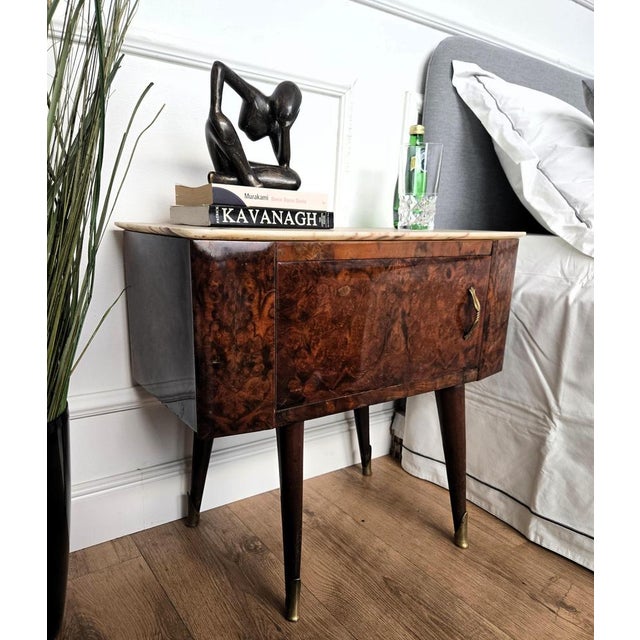 Mid-Century Modern Italian Wooden Nightstands with Marble Top, 1950s, Set of 2 For Sale - Image 3 of 11