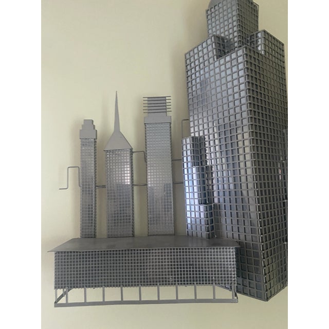 Silver Mid Century C Jere Sculpture New York Cityscape Metal Grid 3d Wall Art Sculpture For Sale - Image 8 of 10