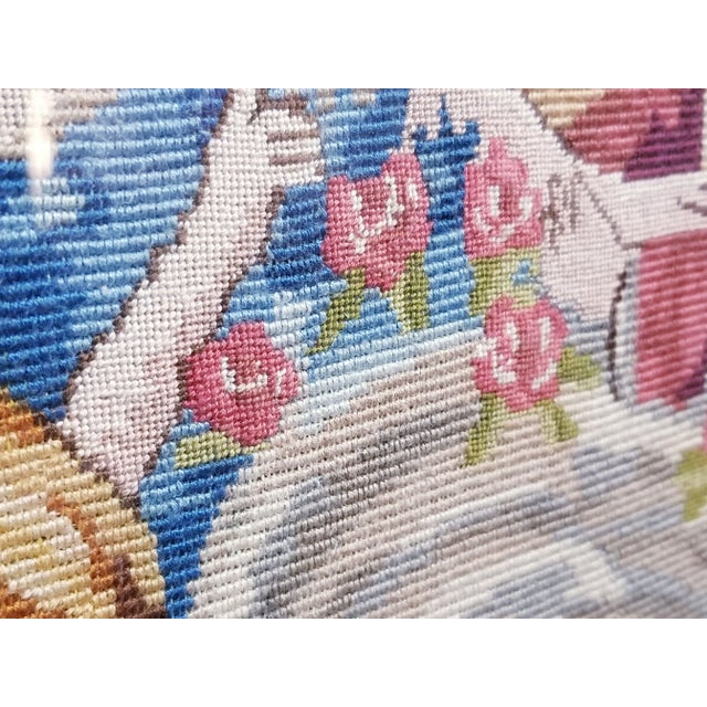 Wood Vintage Extra Large Giltwood Framed Colorful 18th Century Scene Needlepoint For Sale - Image 7 of 10
