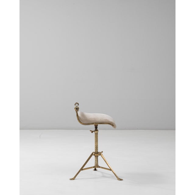 1920s French Brass Adjustable Stool With Upholstered Seat and Tripod Base For Sale - Image 18 of 18