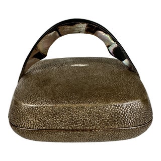 Mid 20th Century Agousti Shagreen Box With Mother-of-Pearl Handle For Sale